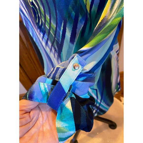 Cato Womens Blouse High Low Stretch Shirt Blue Green Plus Sz XL V Neck Top - Picture 3 of 9